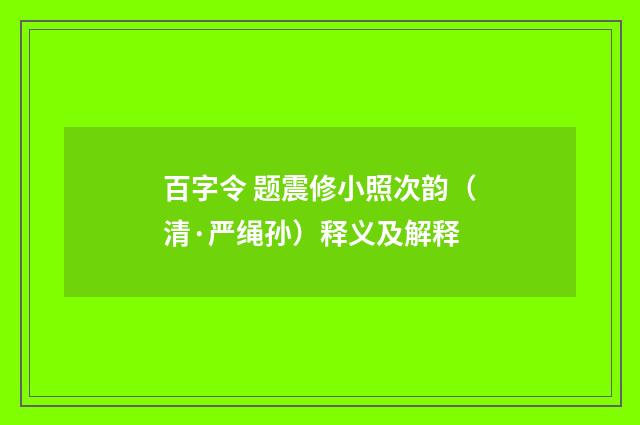 百字令 题震修小照次韵（清·严绳孙）释义及解释