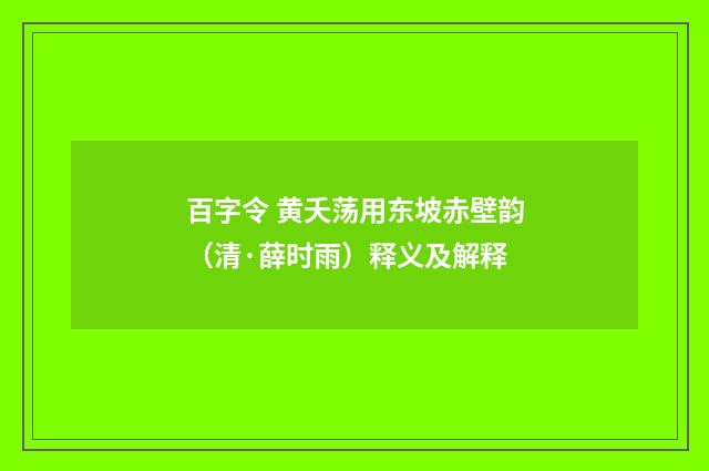 百字令 黄夭荡用东坡赤壁韵（清·薛时雨）释义及解释