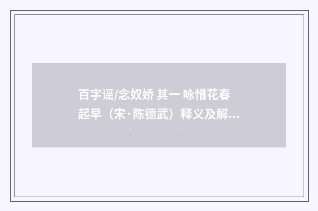 百字谣/念奴娇 其一 咏惜花春起早（宋·陈德武）释义及解释