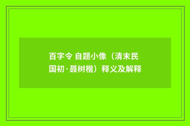 百字令 自题小像（清末民国初·聂树楷）释义及解释