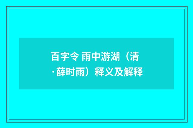 百字令 雨中游湖（清·薛时雨）释义及解释