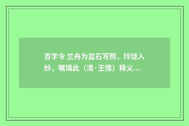 百字令 兰舟为盆石写照，玲珑入妙，嘱填此（清·王倩）释义及解释