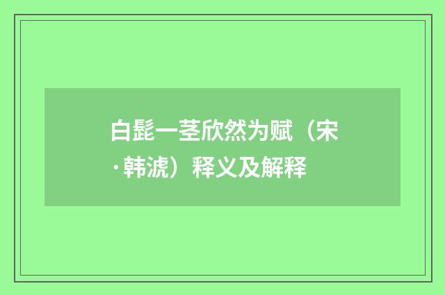 白髭一茎欣然为赋（宋·韩淲）释义及解释