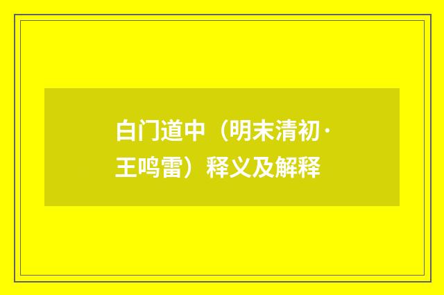 白门道中（明末清初·王鸣雷）释义及解释