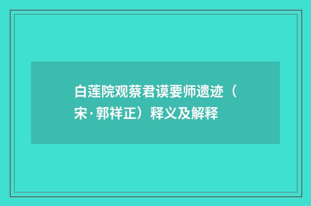 白莲院观蔡君谟要师遗迹（宋·郭祥正）释义及解释