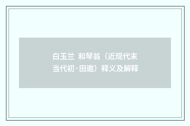 白玉兰 和琴翁（近现代末当代初·田遨）释义及解释