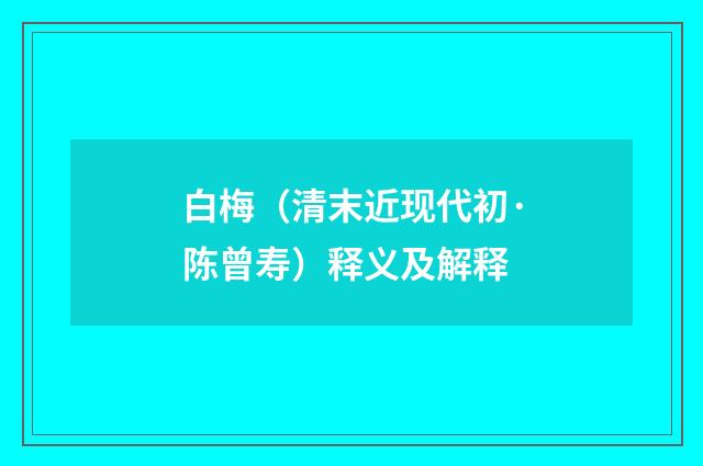 白梅（清末近现代初·陈曾寿）释义及解释