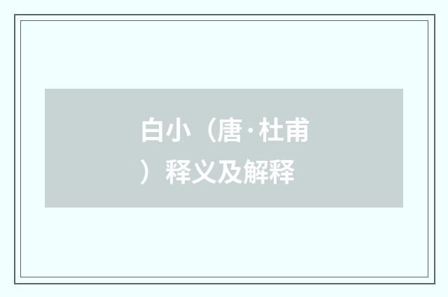 白小（唐·杜甫）释义及解释