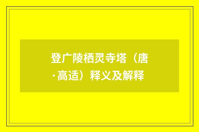 登广陵栖灵寺塔（唐·高适）释义及解释