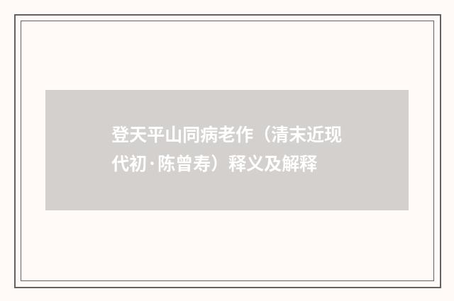 登天平山同病老作（清末近现代初·陈曾寿）释义及解释
