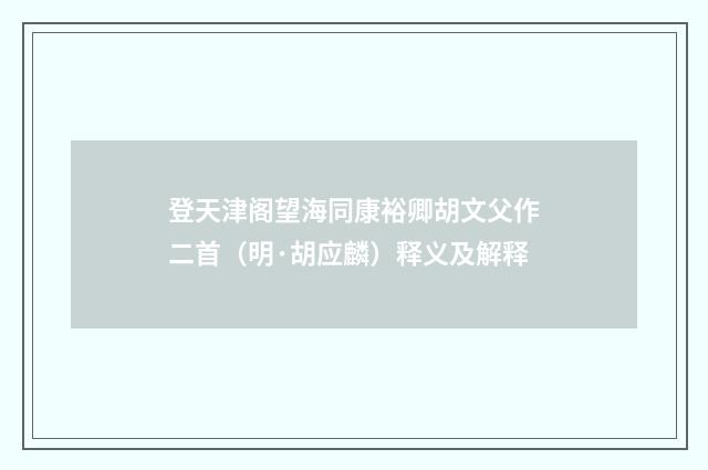 登天津阁望海同康裕卿胡文父作二首（明·胡应麟）释义及解释