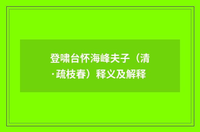 登啸台怀海峰夫子（清·疏枝春）释义及解释