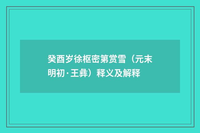 癸酉岁徐枢密第赏雪（元末明初·王彝）释义及解释