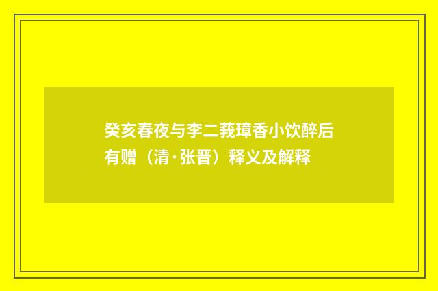 癸亥春夜与李二莪璋香小饮醉后有赠（清·张晋）释义及解释