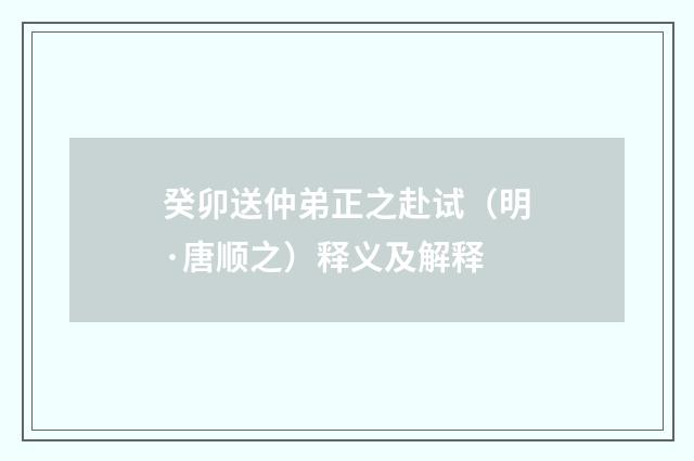 癸卯送仲弟正之赴试（明·唐顺之）释义及解释