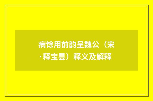 病馀用前韵呈魏公（宋·释宝昙）释义及解释