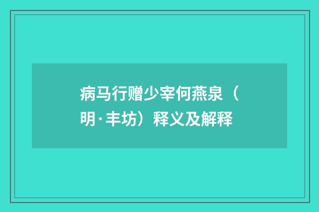 病马行赠少宰何燕泉（明·丰坊）释义及解释