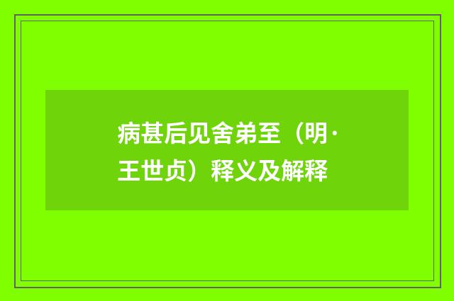 病甚后见舍弟至（明·王世贞）释义及解释
