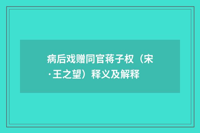 病后戏赠同官蒋子权（宋·王之望）释义及解释
