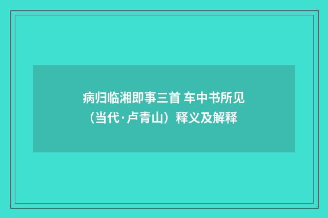病归临湘即事三首 车中书所见（当代·卢青山）释义及解释