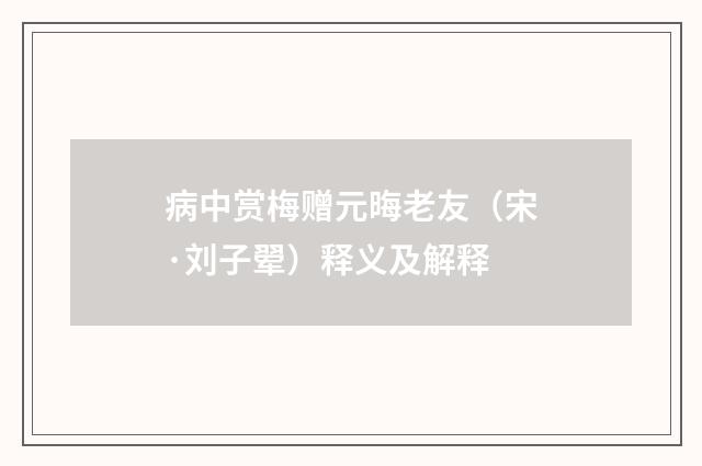 病中赏梅赠元晦老友（宋·刘子翚）释义及解释