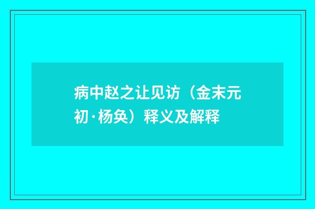 病中赵之让见访（金末元初·杨奂）释义及解释