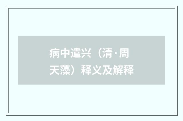 病中遣兴（清·周天藻）释义及解释