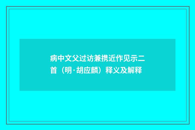 病中文父过访兼携近作见示二首（明·胡应麟）释义及解释