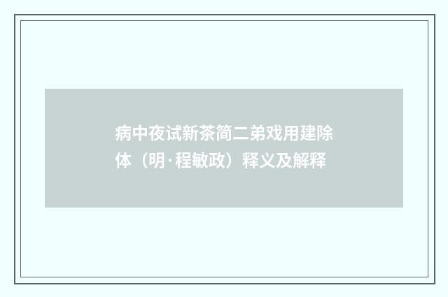 病中夜试新茶简二弟戏用建除体（明·程敏政）释义及解释