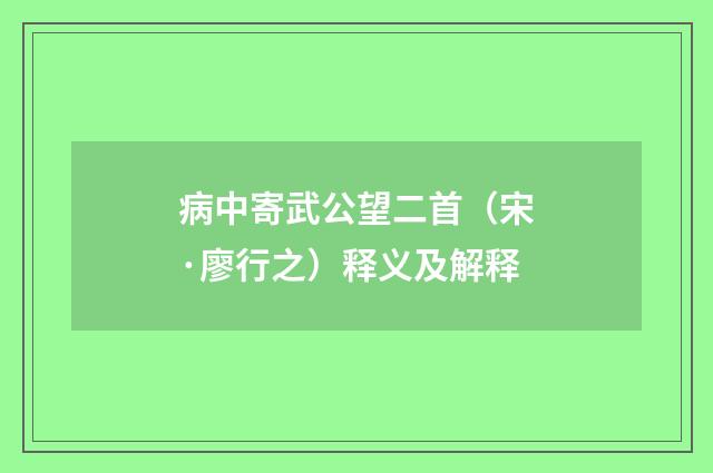 病中寄武公望二首（宋·廖行之）释义及解释