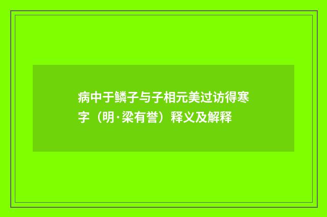 病中于鳞子与子相元美过访得寒字（明·梁有誉）释义及解释