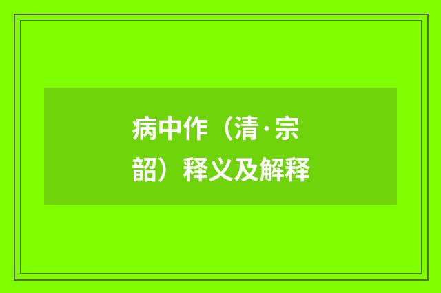 病中作（清·宗韶）释义及解释