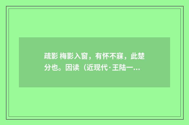 疏影 梅影入窗，有怀不寐，此楚分也。因读（近现代·王陆一）释义及解释