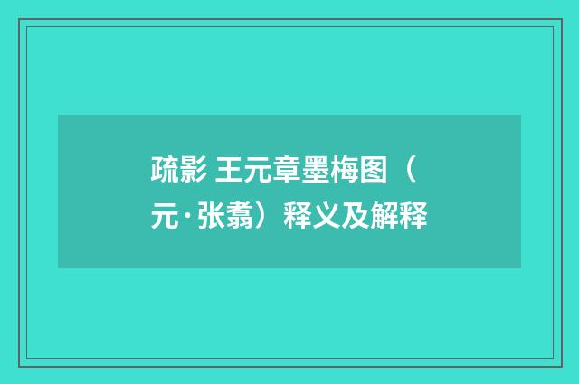 疏影 王元章墨梅图（元·张翥）释义及解释
