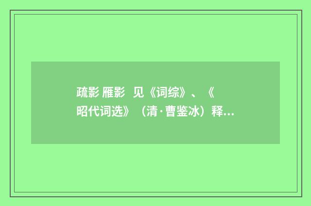 疏影 雁影 见《词综》、《昭代词选》（清·曹鉴冰）释义及解释