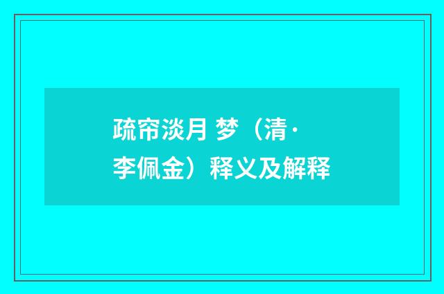 疏帘淡月 梦（清·李佩金）释义及解释