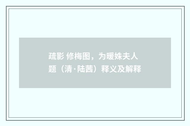 疏影 修梅图，为暖姝夫人题（清·陆茜）释义及解释