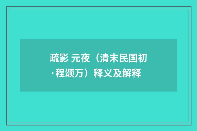 疏影 元夜（清末民国初·程颂万）释义及解释