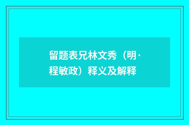 留题表兄林文秀（明·程敏政）释义及解释