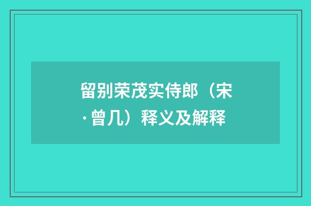 留别荣茂实侍郎（宋·曾几）释义及解释