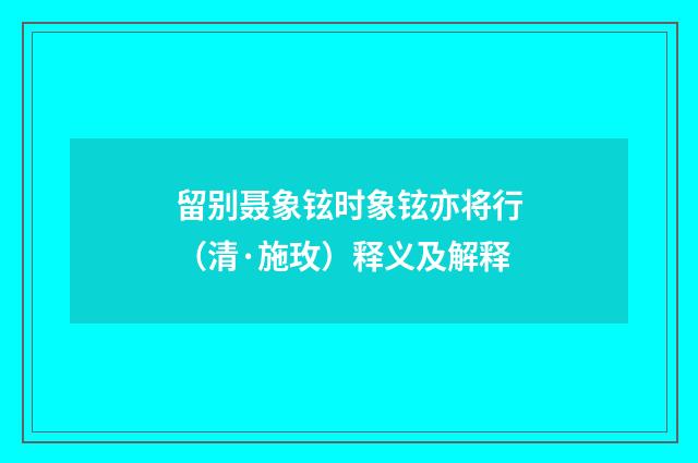 留别聂象铉时象铉亦将行（清·施玫）释义及解释