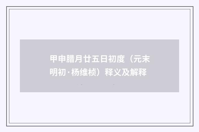 甲申腊月廿五日初度（元末明初·杨维桢）释义及解释