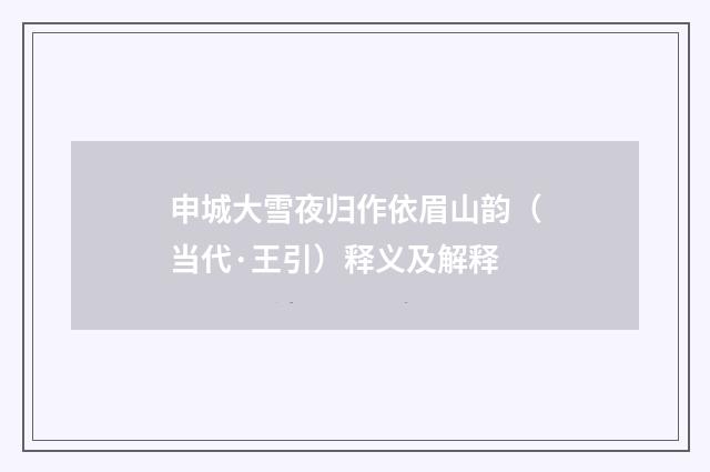 申城大雪夜归作依眉山韵（当代·王引）释义及解释