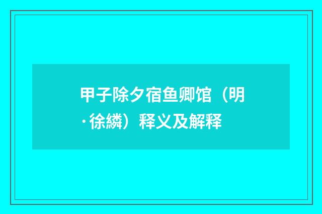 甲子除夕宿鱼卿馆（明·徐繗）释义及解释