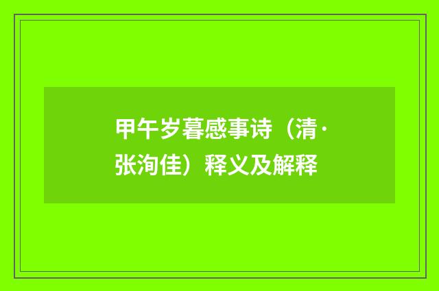 甲午岁暮感事诗（清·张洵佳）释义及解释