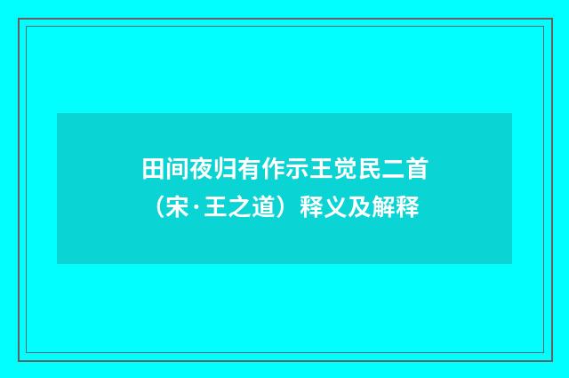 田间夜归有作示王觉民二首（宋·王之道）释义及解释