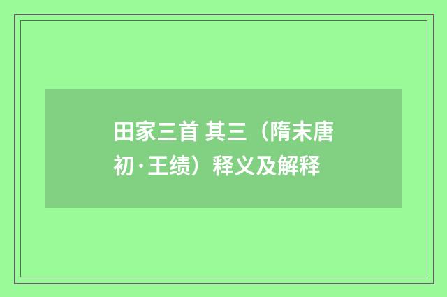 田家三首 其三（隋末唐初·王绩）释义及解释
