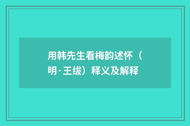 用韩先生看梅韵述怀（明·王绂）释义及解释