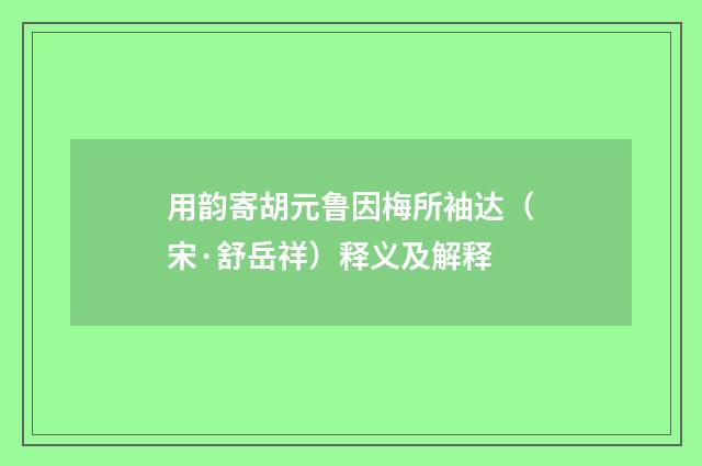 用韵寄胡元鲁因梅所袖达（宋·舒岳祥）释义及解释