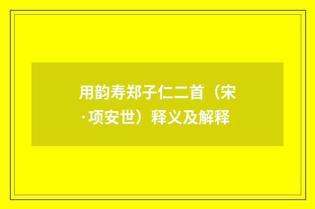 用韵寿郑子仁二首（宋·项安世）释义及解释